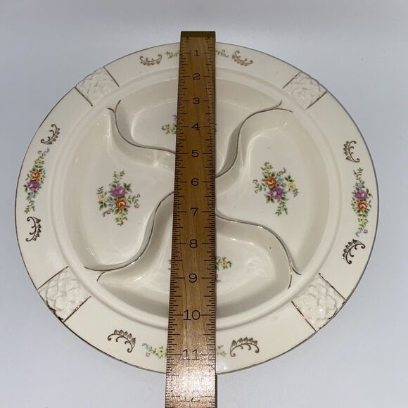 VTG JAPAN HAND PAINTED DIVIDED SERVING DISH PLATTER MULTICOLOR FLORAL No Lid - Picture 2 of 8